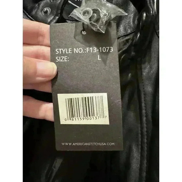 American Stitch Vegan Leather Mens Studded Biker Jacket Zippers Large - Picture 4 of 8